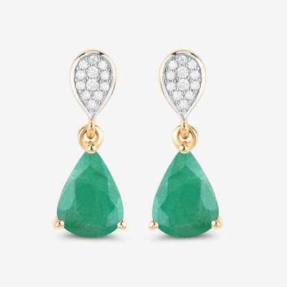 2.28 Carat Genuine Zambian Emerald and White Diamond 10K Yellow Gold Earrings Bids.com