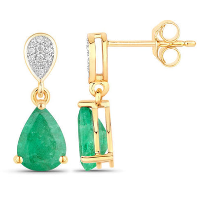 2.28 Carat Genuine Zambian Emerald and White Diamond 10K Yellow Gold Earrings Bids.com