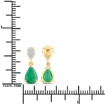2.28 Carat Genuine Zambian Emerald and White Diamond 10K Yellow Gold Earrings Bids.com