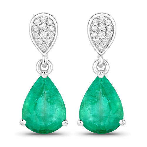 2.28 Carat Genuine Zambian Emerald and White Diamond 14K White Gold Earrings Bids.com