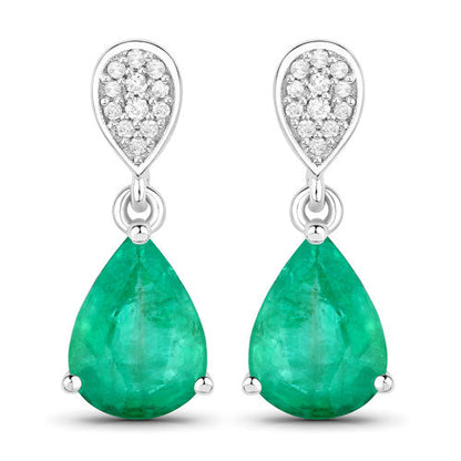 2.28 Carat Genuine Zambian Emerald and White Diamond 14K White Gold Earrings Bids.com