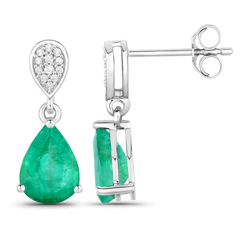 2.28 Carat Genuine Zambian Emerald and White Diamond 14K White Gold Earrings Bids.com