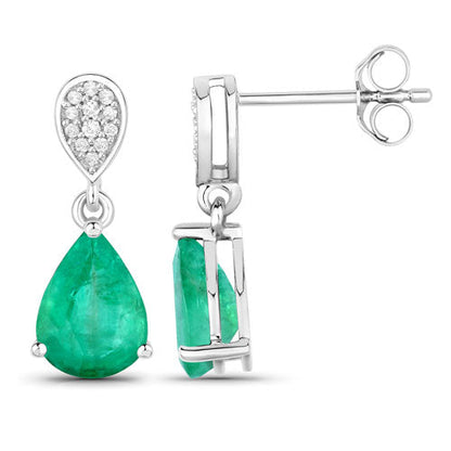 2.28 Carat Genuine Zambian Emerald and White Diamond 14K White Gold Earrings Bids.com