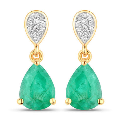 2.28 Carat Genuine Zambian Emerald and White Diamond 14K Yellow Gold Earrings Bids.com