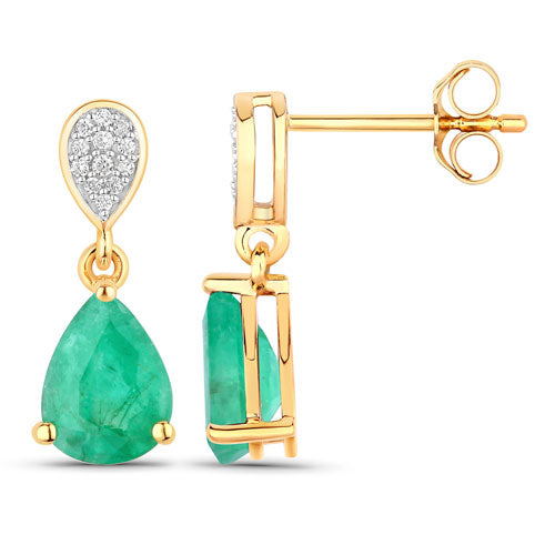 2.28 Carat Genuine Zambian Emerald and White Diamond 14K Yellow Gold Earrings Bids.com