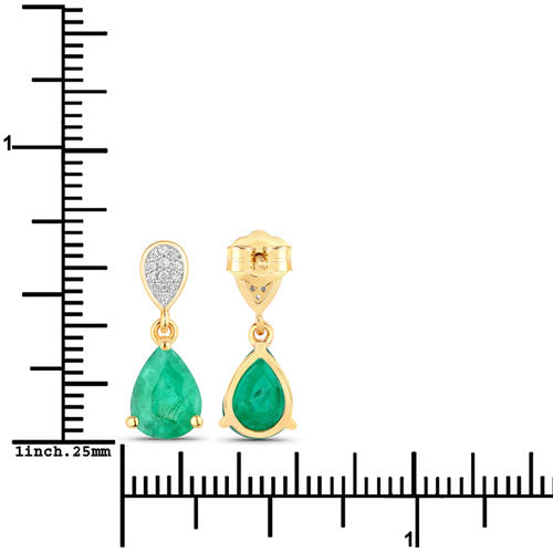 2.28 Carat Genuine Zambian Emerald and White Diamond 14K Yellow Gold Earrings Bids.com