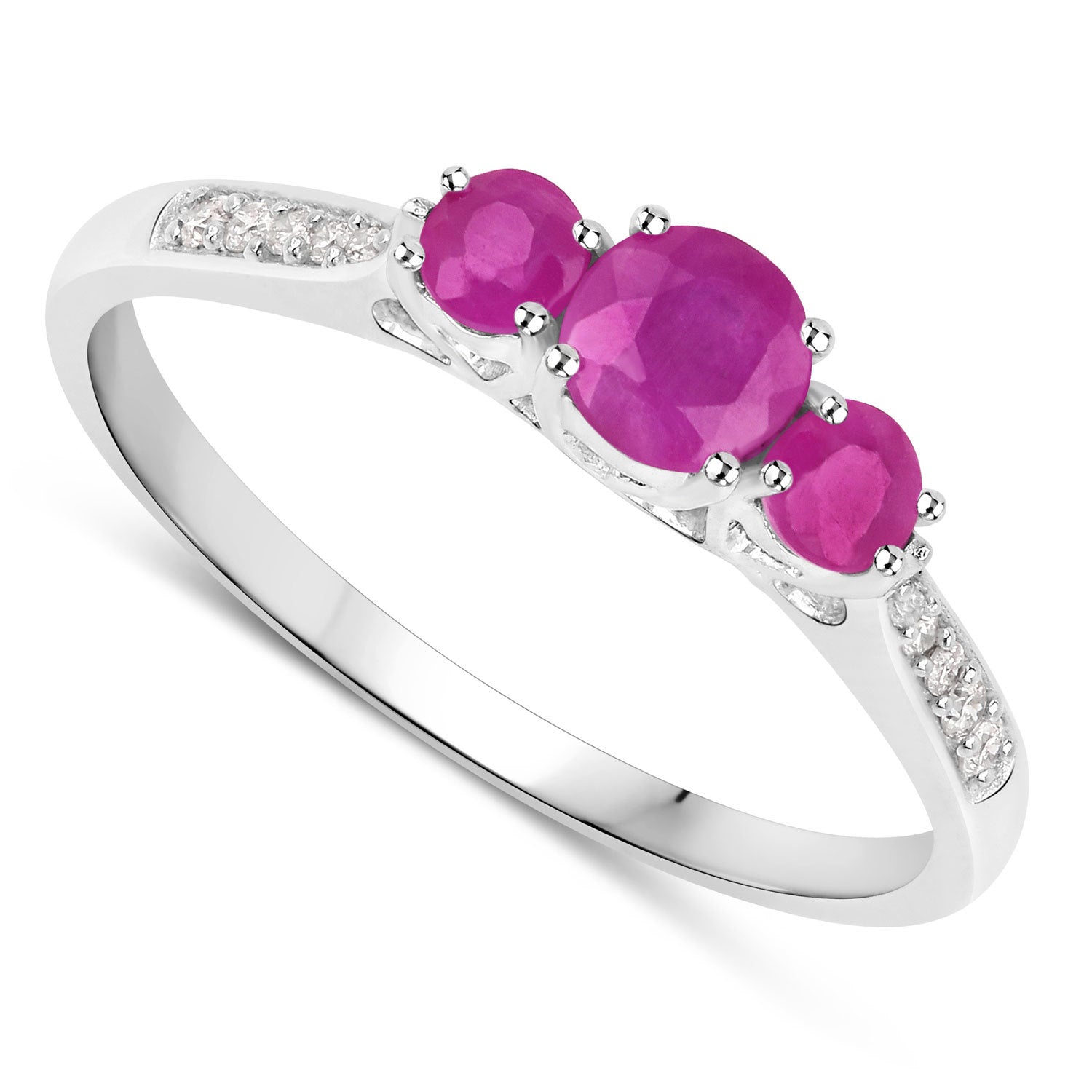 0.61 Carat Genuine Ruby and White Diamond 14K White Gold Ring Bids.com