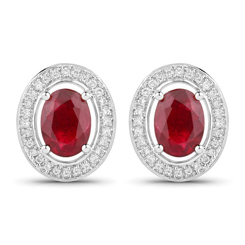 2.12 Carat Genuine Ruby and White Diamond 14K White Gold Earrings Bids.com
