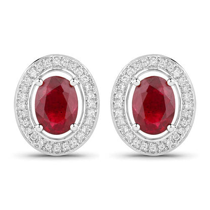2.12 Carat Genuine Ruby and White Diamond 14K White Gold Earrings Bids.com