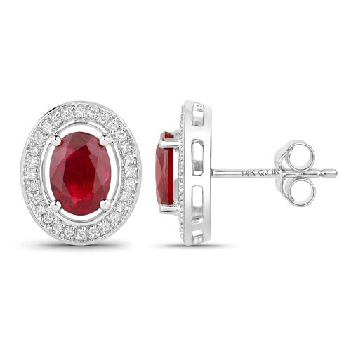 2.12 Carat Genuine Ruby and White Diamond 14K White Gold Earrings Bids.com