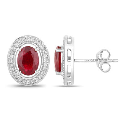 2.12 Carat Genuine Ruby and White Diamond 14K White Gold Earrings Bids.com
