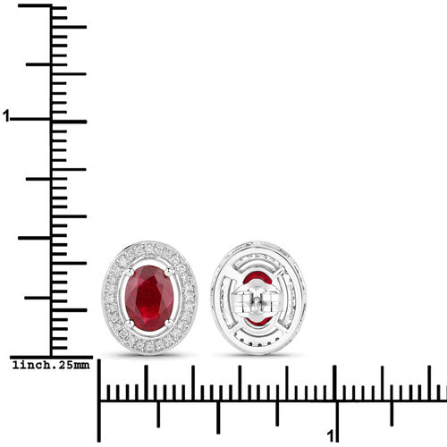2.12 Carat Genuine Ruby and White Diamond 14K White Gold Earrings Bids.com