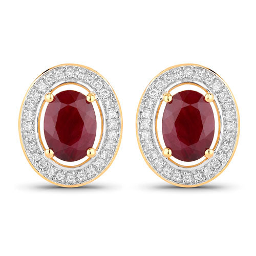 2.12 Carat Genuine Ruby and White Diamond 14K Yellow Gold Earrings Bids.com