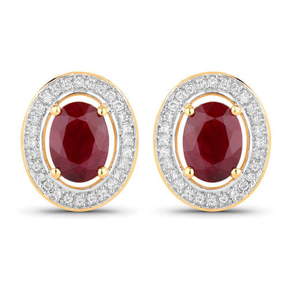 2.12 Carat Genuine Ruby and White Diamond 14K Yellow Gold Earrings Bids.com