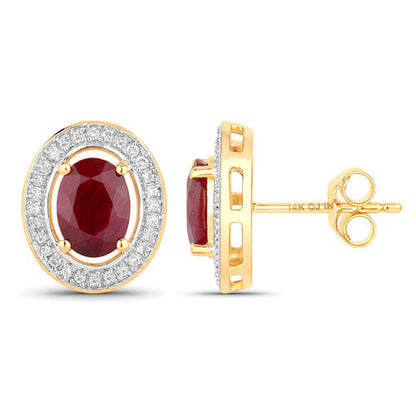 2.12 Carat Genuine Ruby and White Diamond 14K Yellow Gold Earrings Bids.com