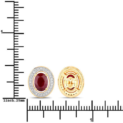 2.12 Carat Genuine Ruby and White Diamond 14K Yellow Gold Earrings Bids.com