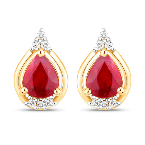 1.36 Carat Genuine Ruby and White Diamond 14K Yellow Gold Earrings Bids.com