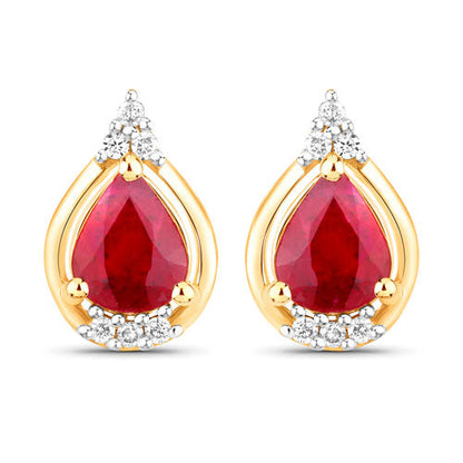 1.36 Carat Genuine Ruby and White Diamond 14K Yellow Gold Earrings Bids.com
