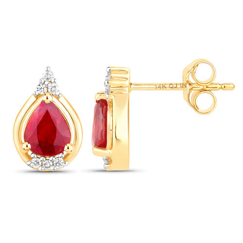 1.36 Carat Genuine Ruby and White Diamond 14K Yellow Gold Earrings Bids.com