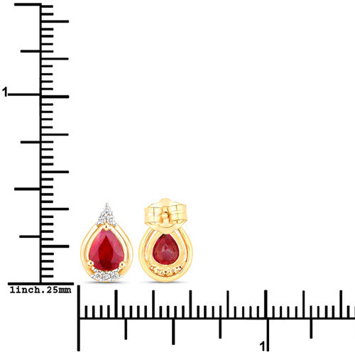 1.36 Carat Genuine Ruby and White Diamond 14K Yellow Gold Earrings Bids.com