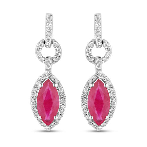 1.23 Carat Genuine Ruby and White Diamond 14K White Gold Earrings Bids.com