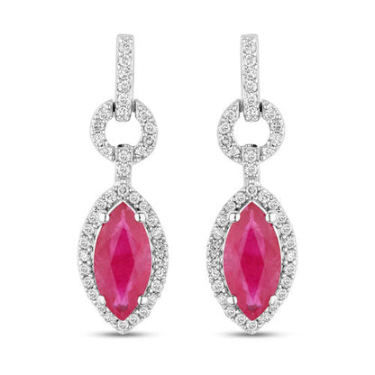 1.23 Carat Genuine Ruby and White Diamond 14K White Gold Earrings Bids.com
