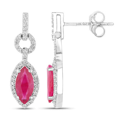 1.23 Carat Genuine Ruby and White Diamond 14K White Gold Earrings Bids.com