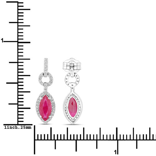 1.23 Carat Genuine Ruby and White Diamond 14K White Gold Earrings Bids.com