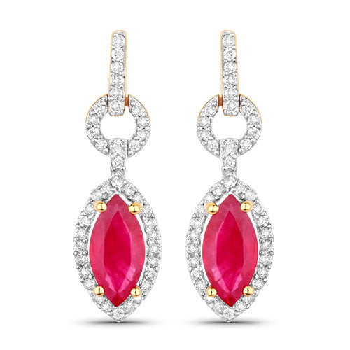 1.23 Carat Genuine Ruby and White Diamond 14K Yellow Gold Earrings Bids.com