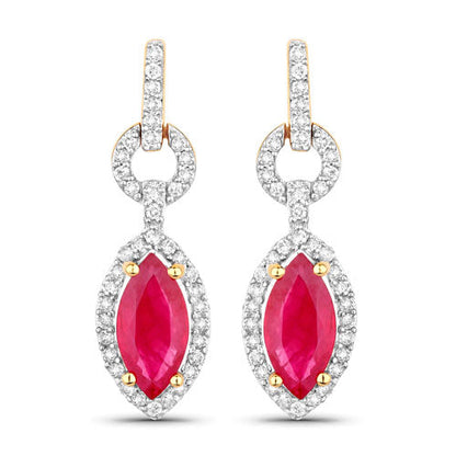 1.23 Carat Genuine Ruby and White Diamond 14K Yellow Gold Earrings Bids.com