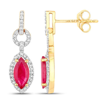1.23 Carat Genuine Ruby and White Diamond 14K Yellow Gold Earrings Bids.com