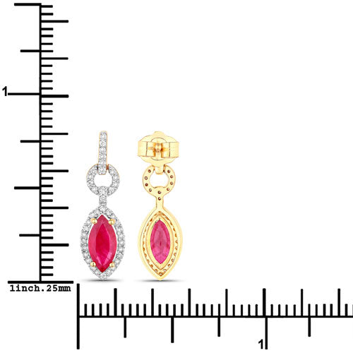 1.23 Carat Genuine Ruby and White Diamond 14K Yellow Gold Earrings Bids.com