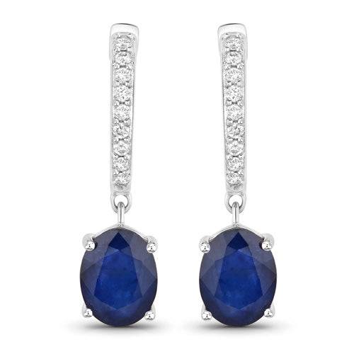 3.24 Carat Genuine Blue Sapphire and White Diamond 14K White Gold Earrings Bids.com