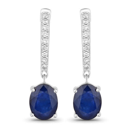 3.24 Carat Genuine Blue Sapphire and White Diamond 14K White Gold Earrings Bids.com