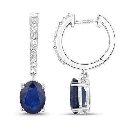 3.24 Carat Genuine Blue Sapphire and White Diamond 14K White Gold Earrings Bids.com