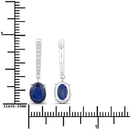 3.24 Carat Genuine Blue Sapphire and White Diamond 14K White Gold Earrings Bids.com