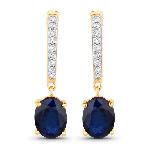 3.24 Carat Genuine Blue Sapphire and White Diamond 14K Yellow Gold Earrings Bids.com