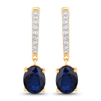 3.24 Carat Genuine Blue Sapphire and White Diamond 14K Yellow Gold Earrings Bids.com