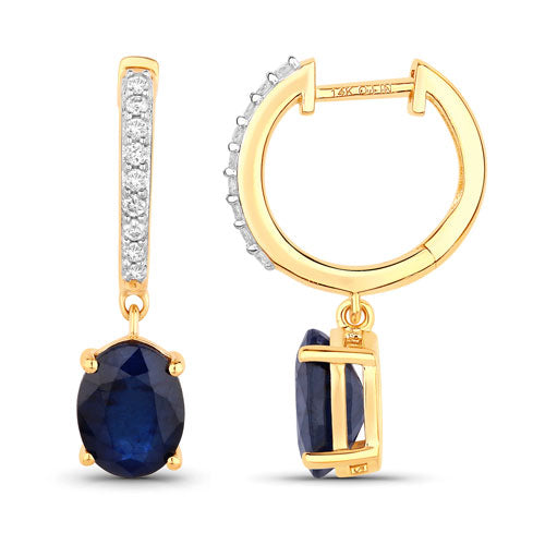 3.24 Carat Genuine Blue Sapphire and White Diamond 14K Yellow Gold Earrings Bids.com