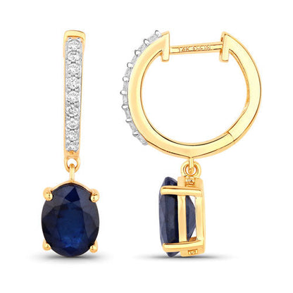 3.24 Carat Genuine Blue Sapphire and White Diamond 14K Yellow Gold Earrings Bids.com