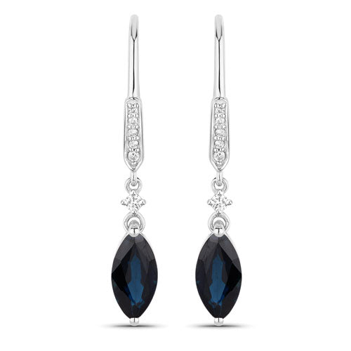 2.73 Carat Genuine Blue Sapphire and White Diamond 14K White Gold Earrings Bids.com