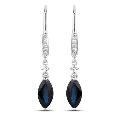 2.73 Carat Genuine Blue Sapphire and White Diamond 14K White Gold Earrings Bids.com