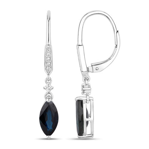 2.73 Carat Genuine Blue Sapphire and White Diamond 14K White Gold Earrings Bids.com