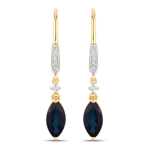 2.73 Carat Genuine Blue Sapphire and White Diamond 14K Yellow Gold Earrings Bids.com
