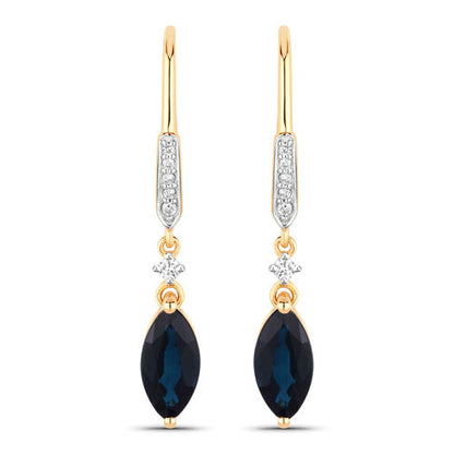 2.73 Carat Genuine Blue Sapphire and White Diamond 14K Yellow Gold Earrings Bids.com