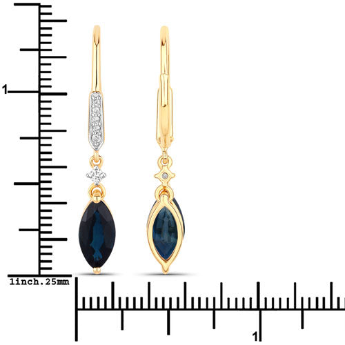 2.73 Carat Genuine Blue Sapphire and White Diamond 14K Yellow Gold Earrings Bids.com