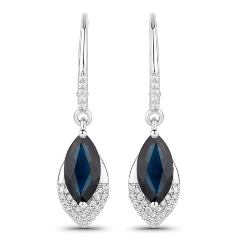 2.79 Carat Genuine Blue Sapphire and White Diamond 14K White Gold Earrings Bids.com