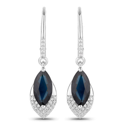 2.79 Carat Genuine Blue Sapphire and White Diamond 14K White Gold Earrings Bids.com