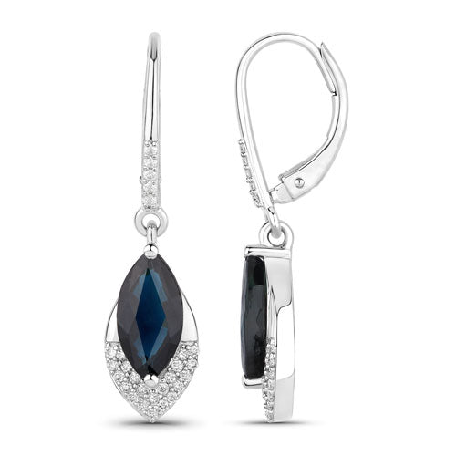 2.79 Carat Genuine Blue Sapphire and White Diamond 14K White Gold Earrings Bids.com