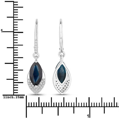 2.79 Carat Genuine Blue Sapphire and White Diamond 14K White Gold Earrings Bids.com